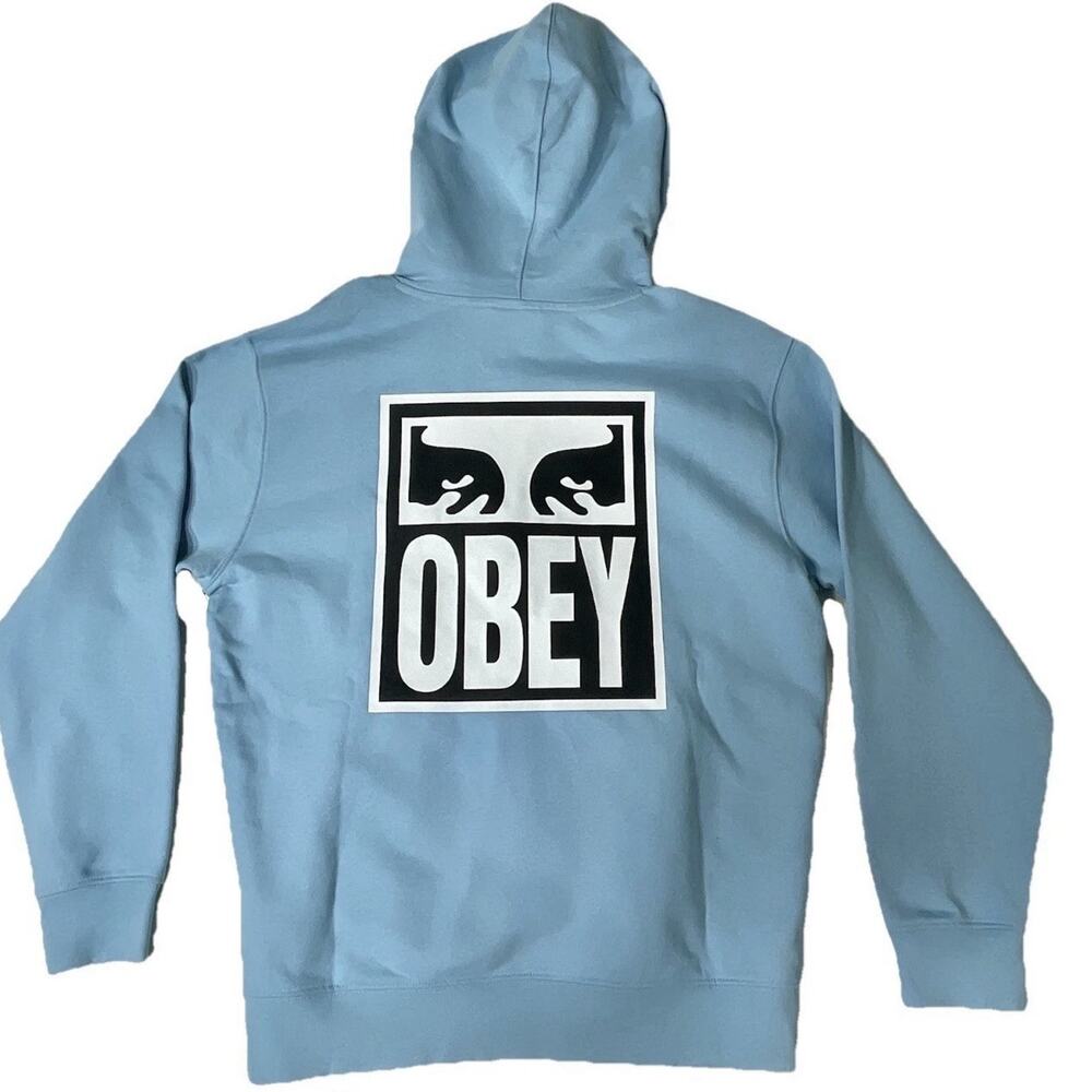 Obey Eyes Icon Hoodie Mens Small Blue Box Logo Back Print NWT